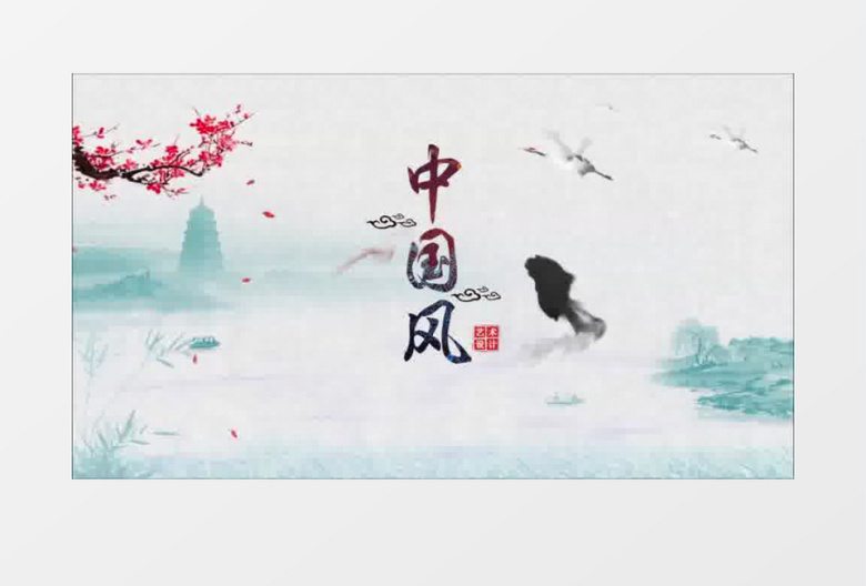 大气唯美水墨背景中国风山水片头ae模版