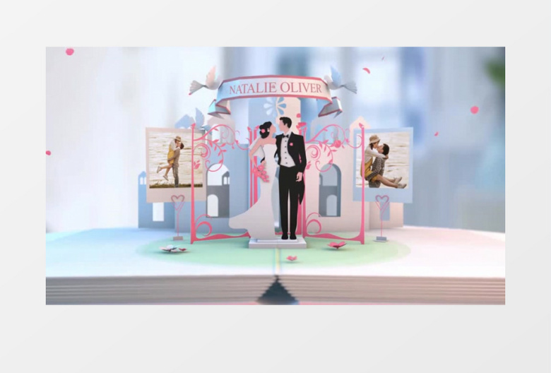 3D翻书风格婚礼相册ae模板